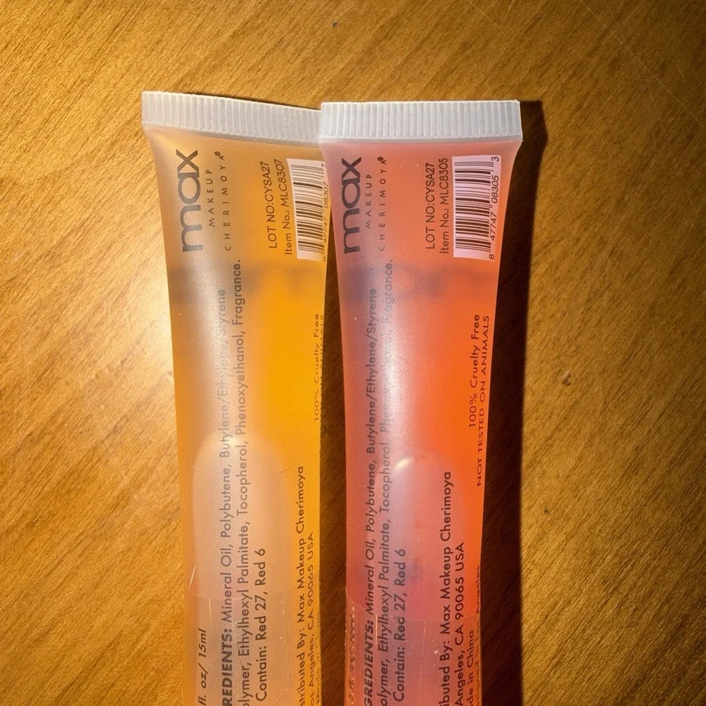 NEW Max Cherimoya Lip Gloss Ultra Shine Pink Jelly Peach &‎ Strawberry LOT OF 2